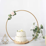 33Inch Gold Round Metal Floral Hoop Cake Stand, Dessert Display Centerpiece Stand With Wooden Base