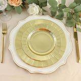 25 Pack | Metallic Gold Sunray 10inch Serving Dinner Paper Plates, Disposable Party Plates - 350 GSM