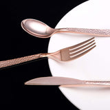 24 Pack | Rose Gold Hammered Style 7inch Heavy Duty Plastic Forks, Plastic Silverware