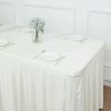 6ft Ivory Wavy Spandex Fitted Rectangle 1-Piece Tablecloth Table Skirt