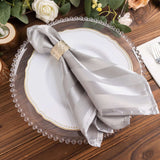 5 Pack Silver Striped Satin Linen Napkins, Wrinkle-Free Reusable Wedding Napkins