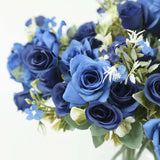 4 Bushes 12inch Navy Blue Real Touch Artificial Silk Rose Flower Bouquet, Faux Bridal