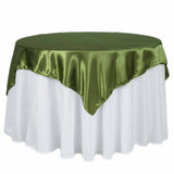 72" x 72" Olive Green Satin Square Tablecloth Overlay