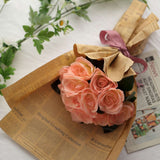 12inches Peach Artificial Velvet-Like Fabric Rose Flower Bouquet Bush