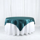 72"x72" Peacock Teal Satin Square Table Overlay