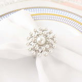 Pearl And Diamond Rhinestone Silver Metal Napkin Rings, Decorative Napkin Buckle Holders