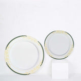 10 Pack | 8inch White With Hunter Emerald Green Rim Plastic Appetizer Salad Plates