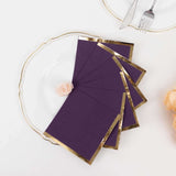 50 Pack Purple Disposable Cocktail Napkins with Gold Foil Edge