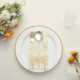 10 Pack | 10inch White / Gold Beaded Rim Disposable Dinner Plates