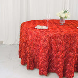 120inch Red Grandiose 3D Rosette Satin Round Tablecloth