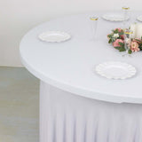 6ft White Wavy Spandex Fitted Round 1-Piece Tablecloth Table Skirt, Stretchy Table Cover Ruffles