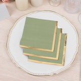 50 Pack Sage Green Disposable Cocktail Napkins with Gold Foil Edge