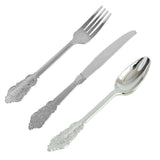 24 Pack | Metallic Silver Baroque Style Heavy Duty Plastic Silverware Set