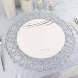 6 Pack | 15inch Silver Metallic String Woven Placemats, Round Table Mats