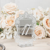 Silver Mirror Arch Acrylic Table Numbers (11-20) - 6"x7" Wedding Reception Signs with Baroque Lace