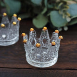 6 Pack Clear Crystal Glass Crown Tea Light Votive Candle Holders With Gold Beaded Tips 