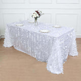 90x132inch White 3D Leaf Petal Taffeta Fabric Rectangle Tablecloth