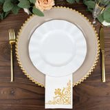 20 Gold Foil White Airlaid Linen-Feel Paper Dinner Napkins, Disposable Hand Towels Fleur Vintage