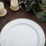 10 Pack | 10inch White / Silver Beaded Rim Disposable Dinner Plates, Round Plastic Party Plates