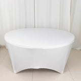 White Stretch Spandex Fitted Round Tablecloth 72 in for 6 Foot Tables