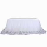 21FT White Extra Long 48 inch Two Layered Tulle & Satin Table Skirt