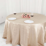 132inch Beige Accordion Crinkle Taffeta Seamless Round Tablecloth