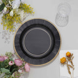 25 Pack | 10inch Black Sunray Gold Rimmed Serving Dinner Paper Plates, Disposable Party Plates