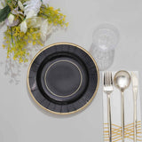 25 Pack | 8inch Black Sunray Gold Rimmed Dessert Appetizer Paper Plates, Disposable Party Plates