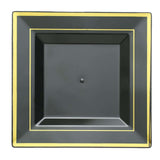 10 Pack | 7inch Gold Trim Black Square Plastic Salad Dessert Plates#whtbkgd