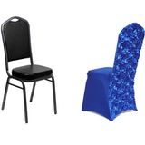 Royal Blue Satin Rosette Spandex Stretch Banquet Chair Cover, Fitted Slip On Chair Cover