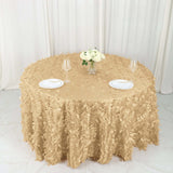 132inch Champagne Leaf Petal Taffeta Round Tablecloth