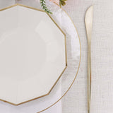 White 7inch Geometric Dessert Salad Paper Plates, Disposable Appetizer Plates Gold Foil Rim