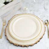 10 Pack | 10inch Très Chic Gold Rim Ivory Disposable Dinner Plates, Plastic Party Plates