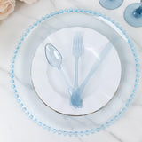 72 Pcs Plastic Silverware Set in Baroque Style Transparent Dusty Blue