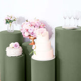 Set of 5 Eucalyptus Sage Green Cylinder Stretch Fitted Pedestal Pillar Prop Covers