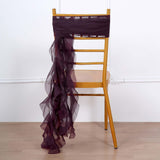 1 Set Eggplant Chiffon Hoods With Ruffles Willow Chiffon Chair Sashes