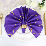 5 Pack | Purple With Geometric Gold Foil Cloth Polyester Dinner Napkins | 20x20inch