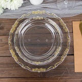 10 Pack | 7inch Gold Vintage Rim Clear Disposable Salad Plates With Embossed Scalloped Edges