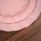 10 Pack | 11 Dusty Rose Disposable Dinner Plates With Gold Ruffled Rim, Round Plastic Party Plates