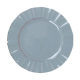 10 Pack | 11 Dusty Blue Disposable Dinner Plates With Gold Ruffled Rim, Round Plastic Party#whtbkgd