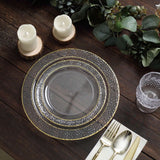 10 Pack | 10inch Clear Hammered Design Plastic Dinner Plates With Gold Rim