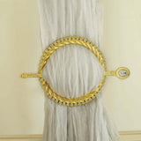 Set of 2 | 6inch Gold Acrylic Braided Barrette Style Curtain Tie Backs With Crystal Diamond