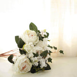 2 Bush | Ivory Artificial Silk Peony, Rose and Hydrangea Flower Bouquet