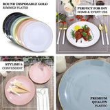 10 Pack | 10inch Glossy White Round Disposable Dinner Plates With Gold Rim