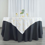 54"x54" White Polyester Square Table Overlay With Gold Foil Geometric Pattern