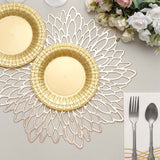 10 Pack | 7inch Gold Basketweave Rim Plastic Salad Dessert Plates, Round Disposable Appetizer Plates