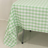 60"x126" White Sage Green Buffalo Plaid Rectangle Tablecloth, Checkered Polyester Tablecloth