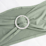 5 Pack | Sage Green Spandex Stretch Chair Sashes with Silver Diamond Ring Slide Buckle