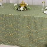 Dusty Sage Green Rectangle Polyester Tablecloth With Gold Foil Tree Branch Pattern - 90x132" 6ft