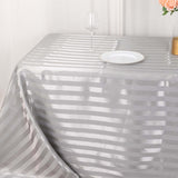 90x132inch Silver Satin Stripe Seamless Rectangular Tablecloth